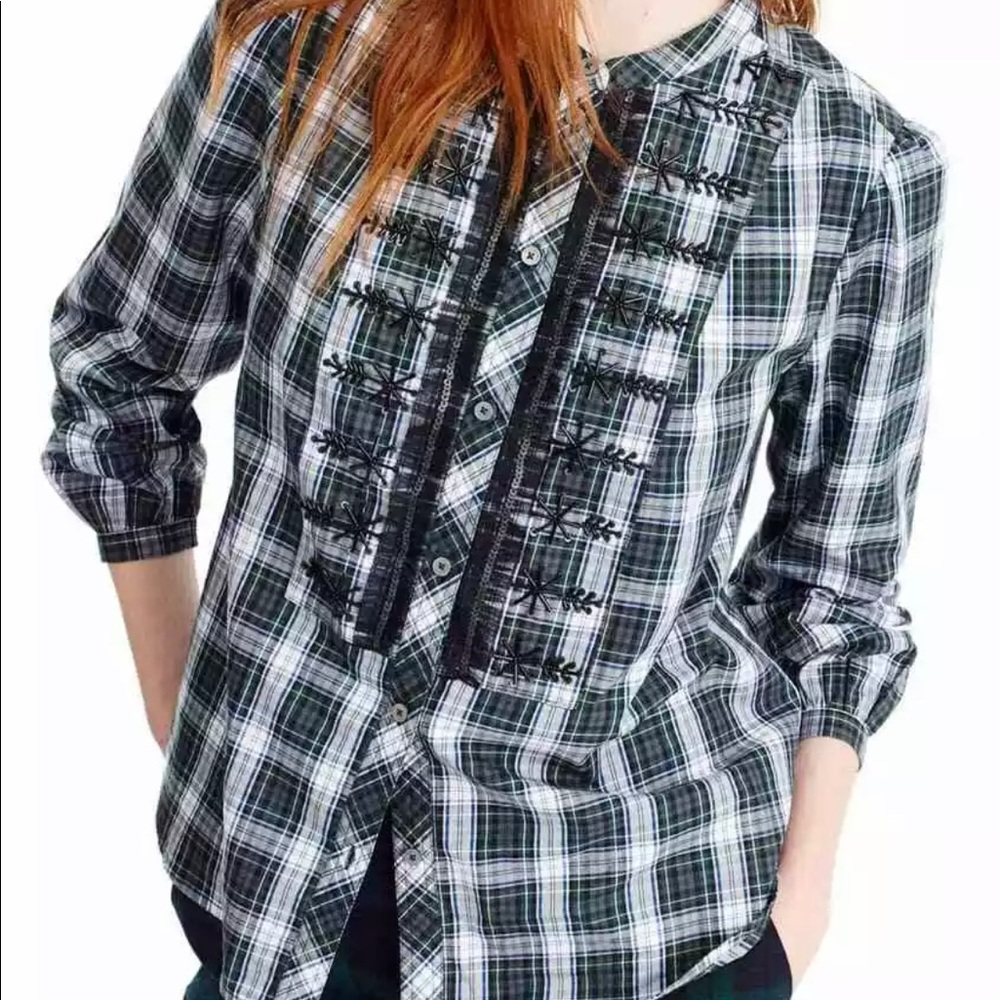 NWOT J. Crew Plaid Embellished sequin Shirt tunic